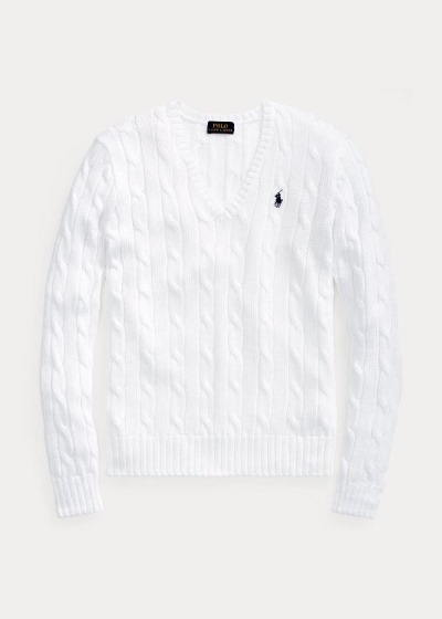 Polo Ralph Lauren Cable-Knit V-Neck Striktrøje Dame Danmark (ZUDKV2384)